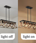 Open Cage Farmhouse Ceiling Light Fixture With 5 Light Dining Room Chandelier for over table, light off and on comparison