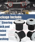 Dodge Ram 1500 Steering Rack And Pinion Mount Bushing Set 4 Pack Direct Fit Replacement For 2002 To 2012 Keeps Your Steering Tight And Quiet 52106728AC 52113031AD in package with front and installed view