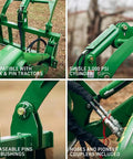 48 Inch Economy Root Grapple Rake For John Deere Hook And Pin, Light Duty Hydraulic Attachment, with focus on details