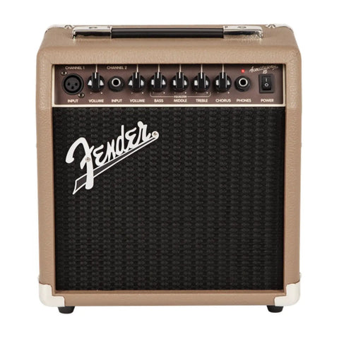 Portable 15 Watt Acoustic Guitar Amplifier With 6 Inch Speaker, Two Channel Instrument And Mic, Chorus Effect, Brown Wheat Finish
