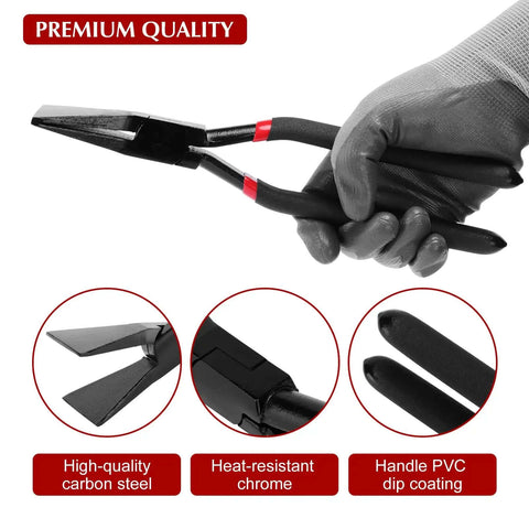 Close-up of Three Piece Hand Seamer Sheet Metal Tool Set For Straight 45 Degree And 90 Degree Bends with durable pliers
