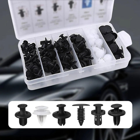 100 Pcs Car Rivets Fasteners Kit With Multi Size Bumper Retainer Clips And 6 Inch Removal Tool in compartmentalized box