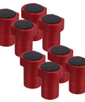 8 Piece Quick Release Workbench Dog Set With Nonslip Aluminum Pegs shown in red for woodworking projects and tables.