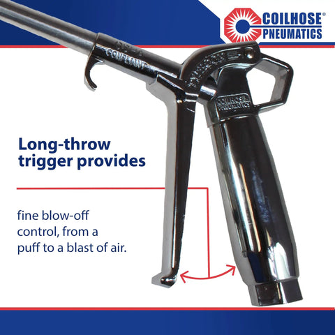 Typhoon Pro High Volume Blow Gun With 24-Inch Extension, 1/4-Inch NPT, close-up of long-throw trigger for precise air control