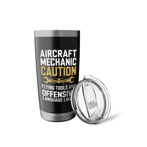 Aircraft Mechanic Caution Flying Tools Stainless Steel Insulated Tumbler For Aviation Maintenance Techs with lid