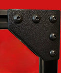 Close-up of black corner bracket with 5 M5 screws on 20mm x 20mm aluminum extrusion, part of 12 Piece Corner Bracket Set For 2020 Series