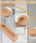 8 Pack Oval Wood Recessed Concealed Sliding Door Handles for Cabinets and Closets, Embedded Beech Wood Pulls, Detail View