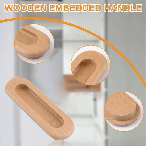 8 Pack Oval Wood Recessed Concealed Sliding Door Handles for Cabinets and Closets, Embedded Beech Wood Pulls, Detail View