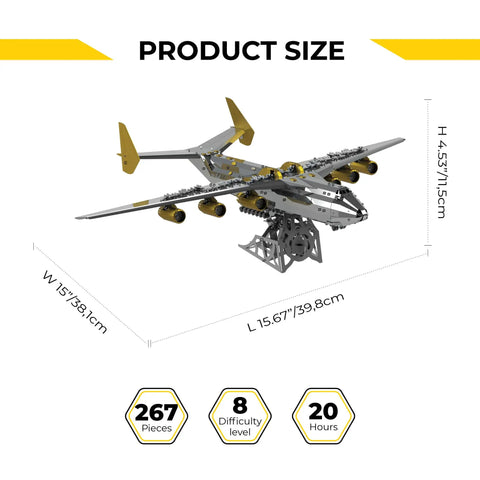 Antonov Mriya AN-225 Exclusive Edition Mechanical Model Kit dimensions and complexity overview.