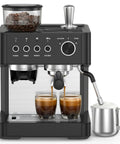 Game Changer Twenty Bar Espresso Machine With Integrated Burr Grinder Thirty Grind Settings and steaming milk for cappuccino.