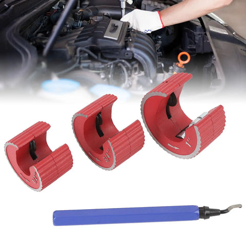 Go To Copper Tubing Cutter Set With One Half Inch, Three Quarter Inch And One Inch Cutters For Auto Brake Lines And Cooling Lines, Burr Free Clean Cuts, Compact Storage Case Included showing red and blue tools