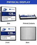 Heavy Duty 128Mb Compact Flash Memory Card Type I FAT16 Industrial Grade CF Card with pinhole contacts and labels on all sides.