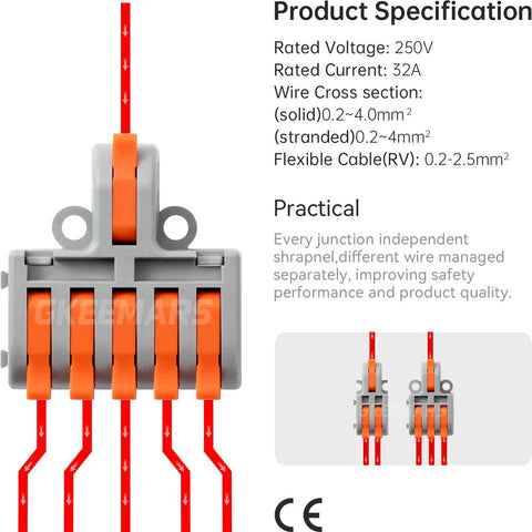 Front view of 26-Piece Compact Splice Wire Connector Kit For 2, 3, And 5 Circuit Inline Splices, 24-12 AWG Gray Insulated Connectors