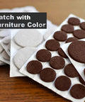 Top Shelf Furniture Felt Pads 165 Piece Bundle With Heavy Duty Self Adhesive Scratch Proof Floor Savers For Hardwood And Laminate Featuring Transparent Noise Reducing Bumpers And Super Slick Trim Jobs For A Sweet Home Setup, assorted gray and brown felt pads.