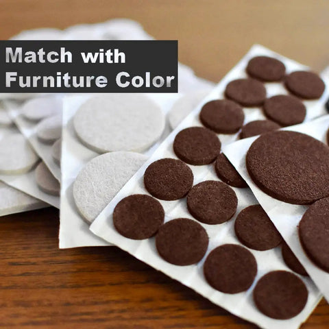 Top Shelf Furniture Felt Pads 165 Piece Bundle With Heavy Duty Self Adhesive Scratch Proof Floor Savers For Hardwood And Laminate Featuring Transparent Noise Reducing Bumpers And Super Slick Trim Jobs For A Sweet Home Setup, assorted gray and brown felt pads.