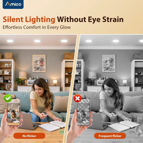 Comparison of 4 Inch LED Recessed Can Lights 12 Pack Dimmable Damp Rated 650 Lumen Each With Baffle Trim And Selectable Color Temperature in living room