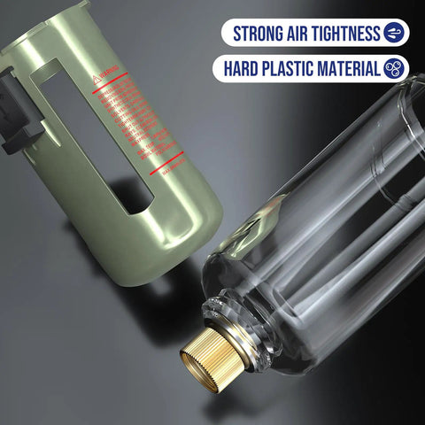 Close-up of Pro-Grade Air Regulator With Gauge And Water Separator for One Half Inch NPT Air Line, showing durable materials.