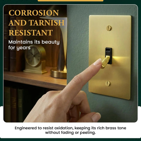 Heavy Duty Solid Brass And Steel Toggle Light Switch 1 Gang Kit With Gold Finish Wall Plate UL Listed, hand turning switch