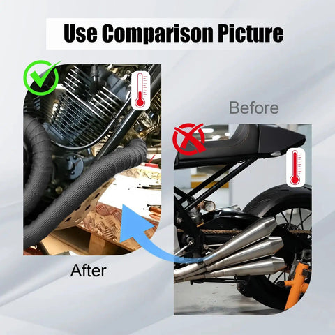 Exhaust Wrap Heat Shield Roll 2 Inch By 16 Foot Fiberglass Heat Wrap for Exhaust Pipes on Motorcycle Comparison Before After