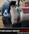 8 Inch Low Speed Bench Grinder With Three Quarter HP Induction Motor And 1750 RPM For Smooth Wobble Free Grinding And CBN Wheel Compatibility