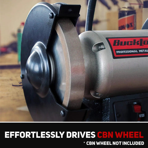 8 Inch Low Speed Bench Grinder With Three Quarter HP Induction Motor And 1750 RPM For Smooth Wobble Free Grinding And CBN Wheel Compatibility