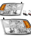 Quad Hole Headlight Assembly With Bulbs For Dodge Ram 1500 2009 To 2018 And Ram 2500 3500 2010 To 2018 Plus Ram 1500 Classic 2019 To 2022 OEM Quality Replacement Fits Factory Quad Style Halogen