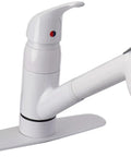Pull Out Sprayer Kitchen Faucet With 360 Degree Swivel Spout Single Handle White Finish 1.75 GPM Flow At 60 Psi Ceramic Disc Valve Technology