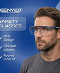 Chill Safety Glasses That Slide Smooth Over Prescription Frames Ansi Certified Anti Fog Scratch Proof Lenses worn by a man, fit over daily glasses.