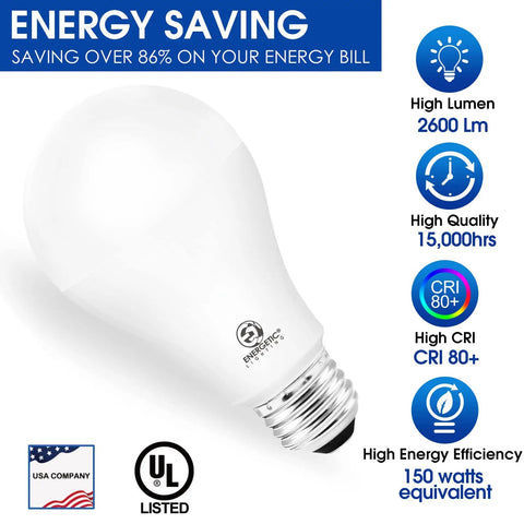 Ultra Bright LED Bulb 150 Watt Equivalent A21 2600 Lumens Daylight 5000K E26 Base Non Dimmable UL Listed 2 Pack Instant On