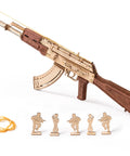 Wooden 3D AK47 Puzzle Model With Rubber Band Shooter Detachable Magazine And Two Fire Modes Cool DIY Wood Craft Kit