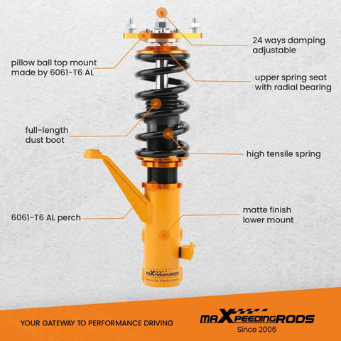 Beefed-Up Coilover Suspension Kit For Acura RSX 2002-2006 And Honda Integra DC5 2001-2006 With 24-Position Adjustable Dampers