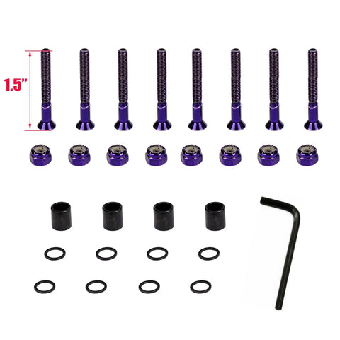 Purple Skateboard Hardware Kit With 8 Bolts And 8 Nuts For Longboard And Cruiser Mounting Screws, 1.5 Inch, Ultra Strong Alloy