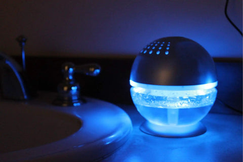 Little Squirt Glowing Water Air Revitalizer And Diffuser With 10ml Lavender Oil for Fresh Vibes, silver color, glowing in dark bathroom