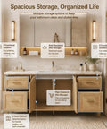 62 Inch Freestanding Bathroom Vanity With Single Sink And Solid Wood Cabinet Boasting Generous Storage Drawers Paired With A Clean LED Backlit Defog Mirror.