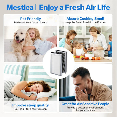 Replacement Air Purifier Filter For MA15, 3 In 1 Pre-Filter, True HEPA H13 And Activated Carbon, 4-Pack, lifestyle benefits shown