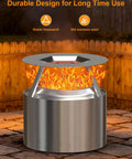 Heat Deflector For 19.5 Inch Bonfire Fire Pit With Handle 304 Stainless Steel Detachable Camping Essential Fits Bonfire 1.0 And 2.0 Smokeless Pits Redirects Heat For Cozy Outdoor Nights showcasing stainless steel and fire.