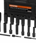 Deep Bolt Extractor Set 17 Piece One Half Inch Drive 85mm Reach Cr Mo Steel Spiral Socket Set with black case