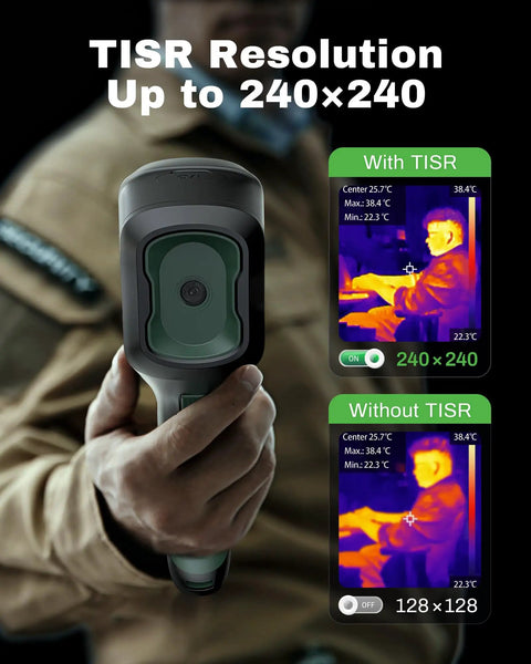 High Resolution Handheld Thermal Camera With 240x240 TISR Resolution, 25Hz Frame Rate shown in use by operator.
