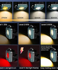 Magnetic Rechargeable Work Light 500 Lumens LED Flood Light showing color temperatures and light intensity levels.