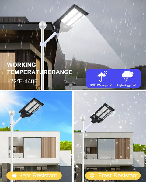 Super Bright 1000W Solar Street Lights Outdoor 100000LM Waterproof Dusk To Dawn With Motion Sensor And Remote in rain and snow