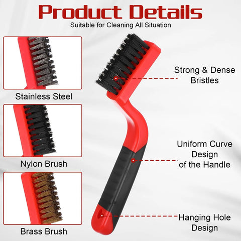 30 Piece Wire Brush Set With Nylon Stainless Steel And Brass Bristles And Curved Handles For Rust Paint Grout And Dirt Removal