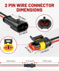 2 Pin Waterproof 16 AWG Automotive Wire Heavy Duty Connector Kit with Snap Lock Seal Dimensions Detail View