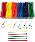 4 Inch Multicolor Zip Ties Kit Containing 480 Pcs Assorted Colors in box showing pink, red, purple, yellow, blue, green, UV resistant