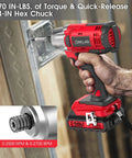 Using the 20V Cordless Drill And Impact Driver Combo Kit With Half Inch Hammer Drill And Quarter Inch Impact Driver Dual Batteries Charger 29 Piece Accessory Set Carrying Bag A Real DIY Workhorse For Serious Projects And Home Repairs on a metal plate