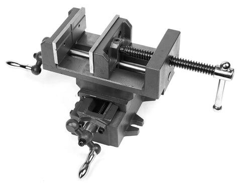 Cross Vise 4.25 Inch With Compound Slide For Mills And Drill Presses CV414 Heavy Duty Black Cast Iron Precision Vise With 0.1 Millimeter Increments, Jaws Travel 5.8 Inches Left And Right, 6 Inches Front And Back, Universal Fit For Metalworking, front angle