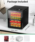 Food Dehydrator For Jerky And More With 12 Stainless Steel Trays displayed on countertop with accessories included.