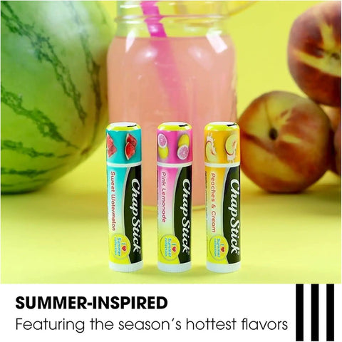 Sweet Watermelon Lip Balm Trio, Peaches And Cream Lip Balm, Pink Lemonade Lip Balm, Moisturizing, 0.15 Oz Each, Three Pack