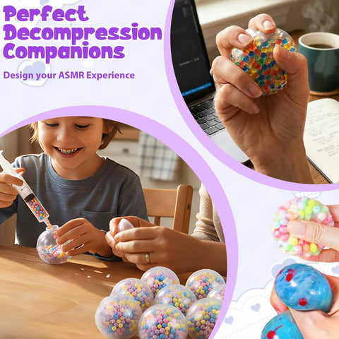 All In One Squishy Making Kit With Heavy Duty Expander Clamp TPR Skins 15 Cable Ties For DIY ASMR Relief And Anxiety Calm Chill Out Self Care Gift For Office And Adults, child using clamp to fill squishy.