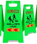 Kids At Play Safety Sign 24 Inches Green Pack Of 4 With Reflective Tapes Caution Slow Down For Street Kids And Pets At Play