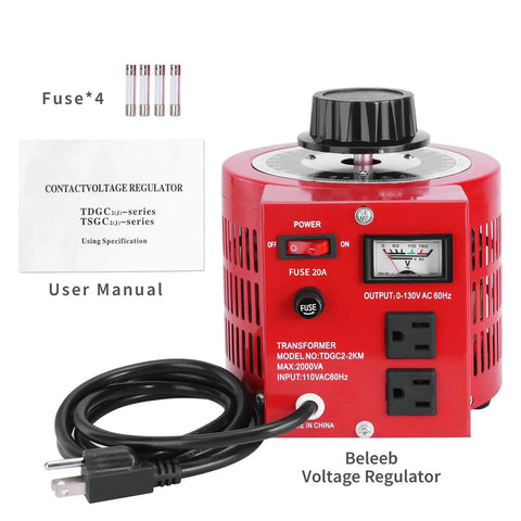 Beefy 20 Amp Variable AC Transformer Voltage Regulator Power Supply 2000VA Max Adjustable 0 To 130 Volt Output with fuses and manual